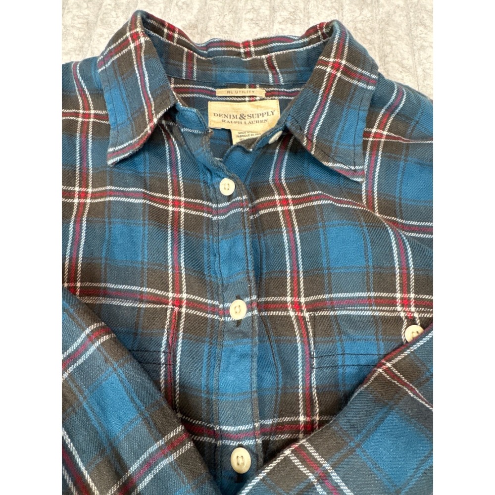Denim & Supply Ralph Lauren Teal and Brown Plaid Button-Up Shirt